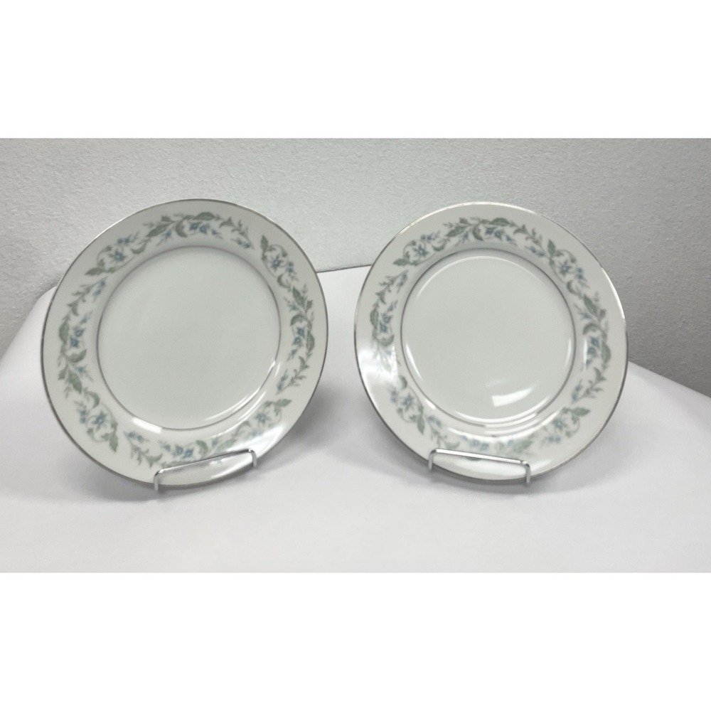 Rose China Japan Louise 3803 Salad Plates Set of 6 Blue Floral Silver Rim 8"